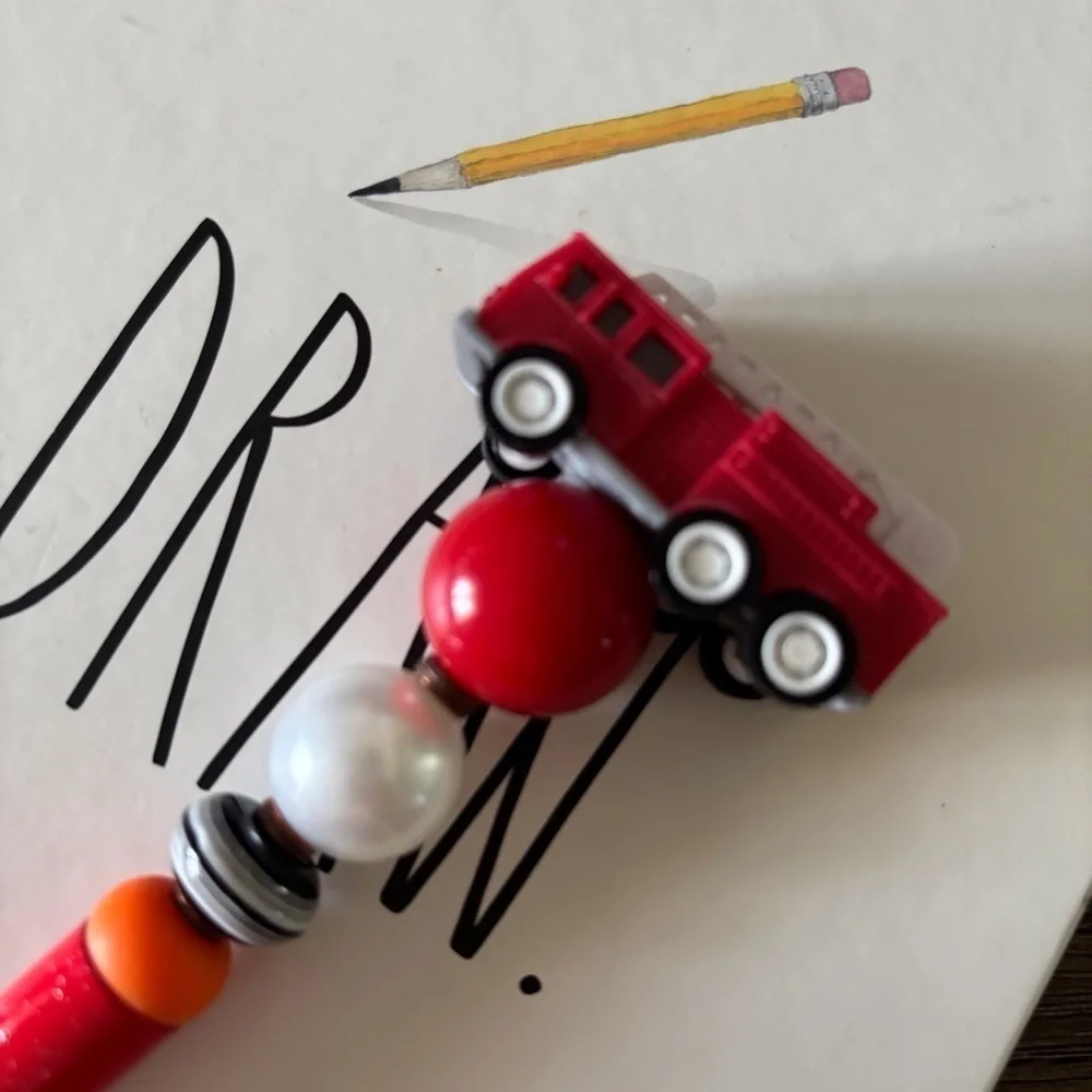 Fire Truck handmade beaded pen